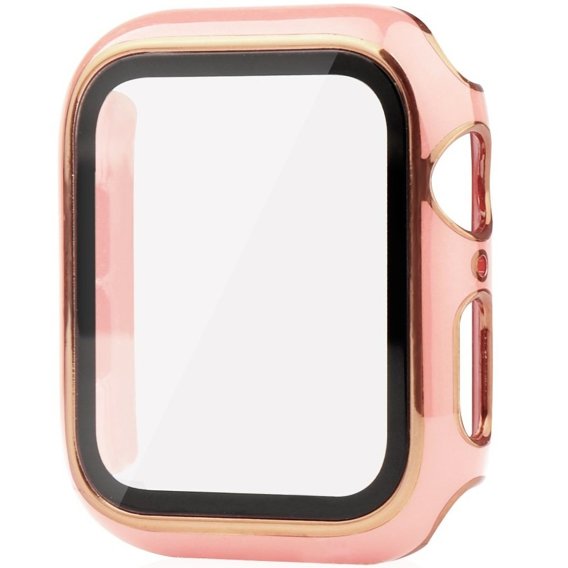 2в1 чехол и защитное стекло для часов Apple Watch 4/5/6/SE 44mm, Pink / Gold