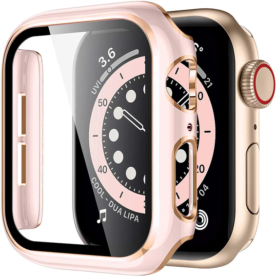 2в1 чехол и защитное стекло для часов Apple Watch 4/5/6/SE 44mm, Pink / Gold