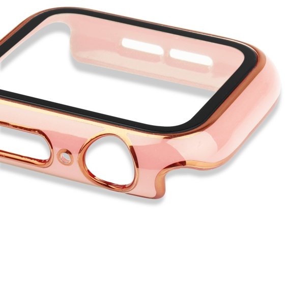 2в1 чехол и защитное стекло для часов Apple Watch 4/5/6/SE 44mm, Pink / Gold