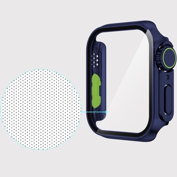 2в1 чехол и защитное стекло для часов Apple Watch 6/5/4/SE 44MM, Dark Blue/Green
