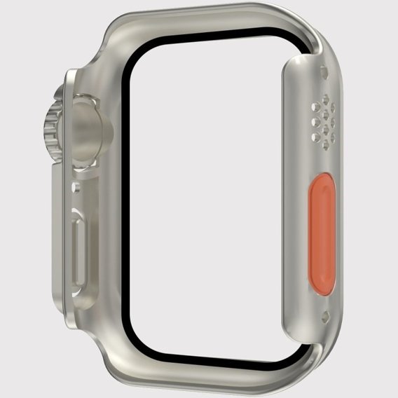 2в1 чехол и защитное стекло для часов Apple Watch 6/5/4/SE 44MM, Silver/Orange