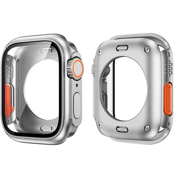 2в1 чехол и защитное стекло для часов Apple Watch 6/5/4/SE 44MM, Silver/Orange