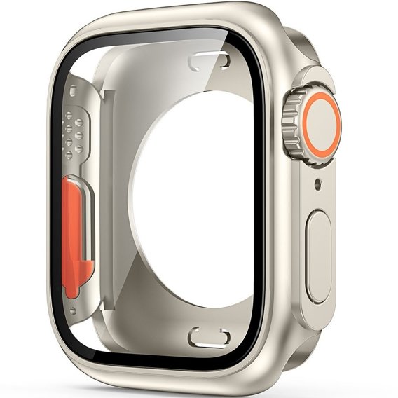 2в1 чехол и защитное стекло для часов Apple Watch 6/5/4/SE 44MM, Starlight/Orange