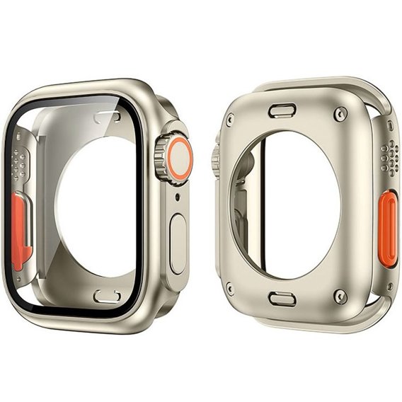 2в1 чехол и защитное стекло для часов Apple Watch 6/5/4/SE 44MM, Starlight/Orange