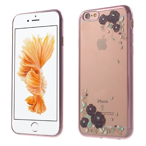 Etui KAVARO Swarovski Rose Gold Gel Case Apple iPhone 6 / 6s 4.7 - Black Blossom