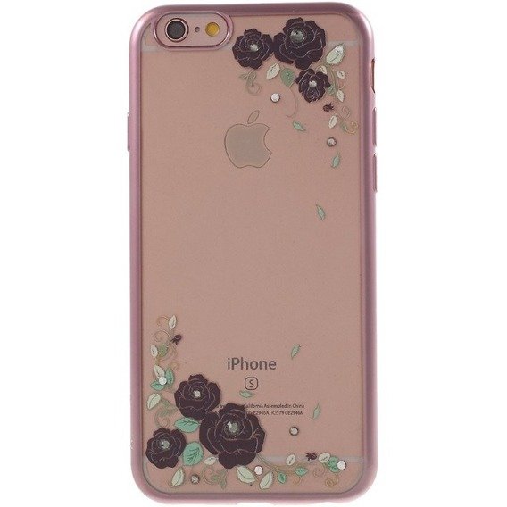 Etui KAVARO Swarovski Rose Gold Gel Case Apple iPhone 6 / 6s 4.7 - Black Blossom