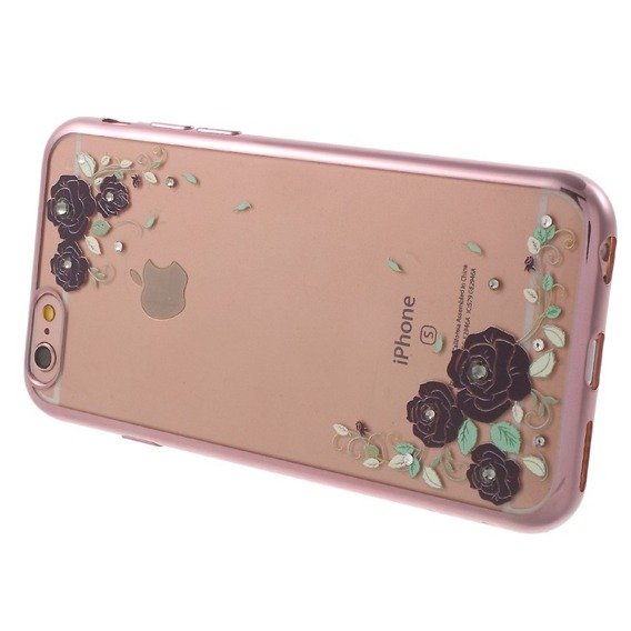 Etui KAVARO Swarovski Rose Gold Gel Case Apple iPhone 6 / 6s 4.7 - Black Blossom