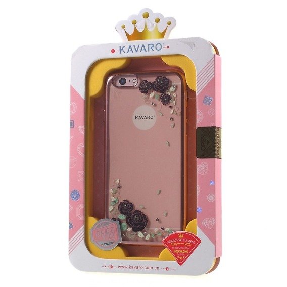 Etui KAVARO Swarovski Rose Gold Gel Case Apple iPhone 6 / 6s 4.7 - Black Blossom