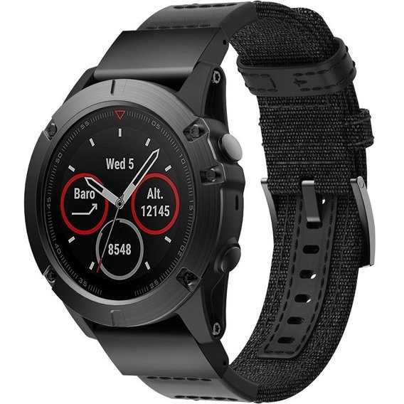 Pasek Canvas + Leather do zegarka Garmin Fenix 5X/5X Plus/Fenix 3/3 HR - Black