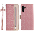 Откидной чехол для Samsung Galaxy A14 4G/5G, Wallet Pocket, Zipper Lace, розовый