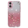 Чехол для iPhone 16 Plus, Glitter Flower, розовый rose gold