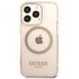 Чехол GUESS до iPhone 13 Pro, Gold Outline Translucent MagSafe, розовый