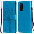 Чехол Wallet до Oppo Reno5 5G, Tree and Cat, Blue