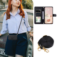 чехол-крышка для iPhone 16 Plus, Rhombus Crossbody Leather, чёрный