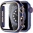 2в1 чехол и защитное стекло для часов Apple Watch 4/5/6/SE 44mm, Blue / Gold