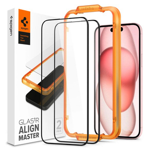 Загартоване скло SPIGEN для iPhone 15 Plus, ALM Glass FC (2 штуки), чорне