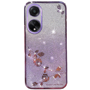 Чохол для Oppo A58 4G, Glitter Flower, фіолетовий