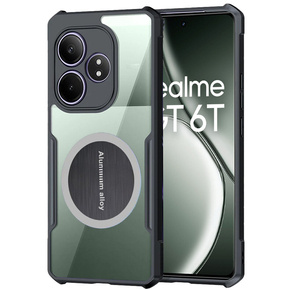 Чохол для Realme GT 6 / 6T, з магнітною пластиною, прозорий / чорний