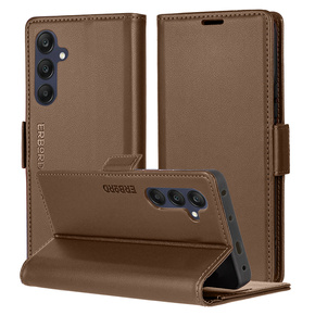 Чохол для Samsung Galaxy S23 FE, ERBORD Glossy Litchi, гаманець з клапаном, коричневий