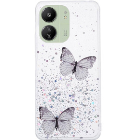 Чохол для Xiaomi Redmi 13C / Poco C65, Glitter Butterfly, білий