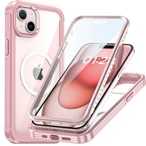 Чохол для iPhone 15, броньований Full Protect 360° для MagSafe, скло для екрану, рожевий rose gold