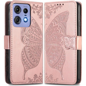 Чохол-книжка для Motorola Edge 50 Pro, Butterfly, рожевий rose gold