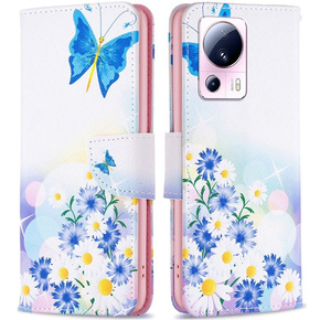 Чохол-книжка для Xiaomi 13 Lite, Wallet, butterfly and flowers, білий