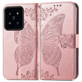 Чохол-книжка для Xiaomi 14T Pro, Butterfly, рожевий rose gold