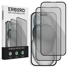 2x Загартоване захисне скло для iPhone 15 Plus, ERBORD Anti-Spy