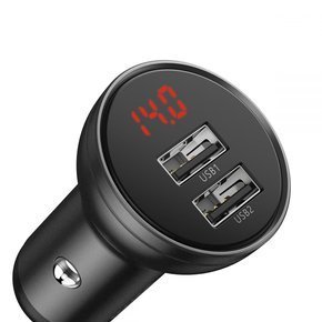 Baseus Автомобільний зарядний пристрній Digital Display 2-Port USB  - Grey