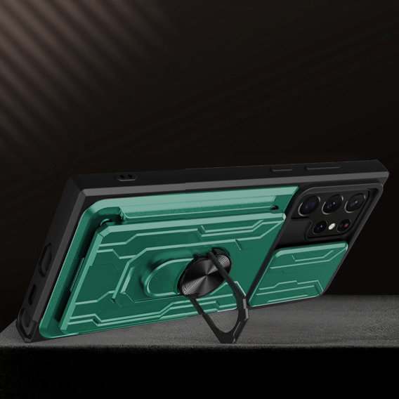 Броньований чохол для Samsung Galaxy S23 Ultra, Camera Slide Card Slot, зелений