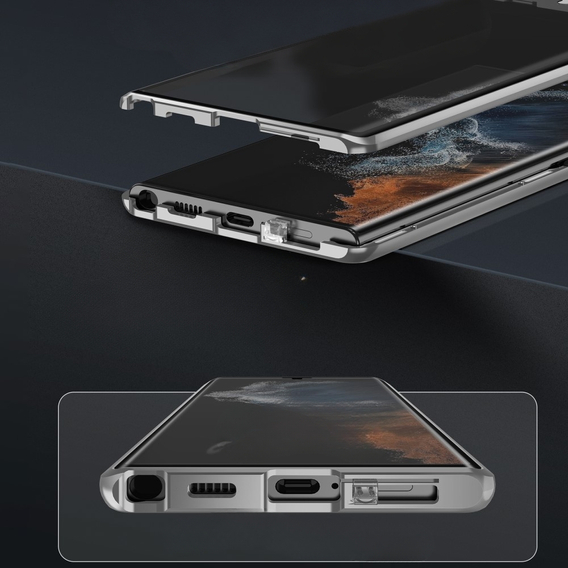 Магнітний чохол Dual Glass MagSafe для Samsung Galaxy S24 Ultra, сріблястий