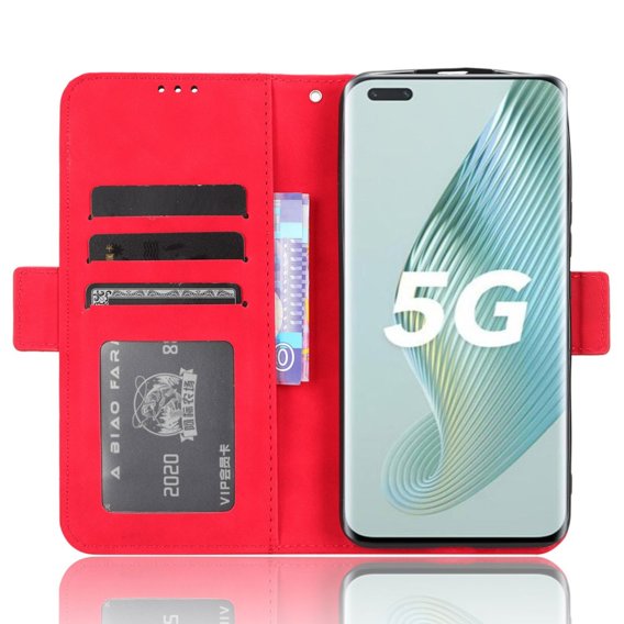 Футляр з клапаном для Honor Magic 5 Pro 5G, Card Slot, червоний