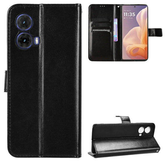 Футляр з клапаном для Motorola Moto G85, Crazy Horse Wallet, чорний