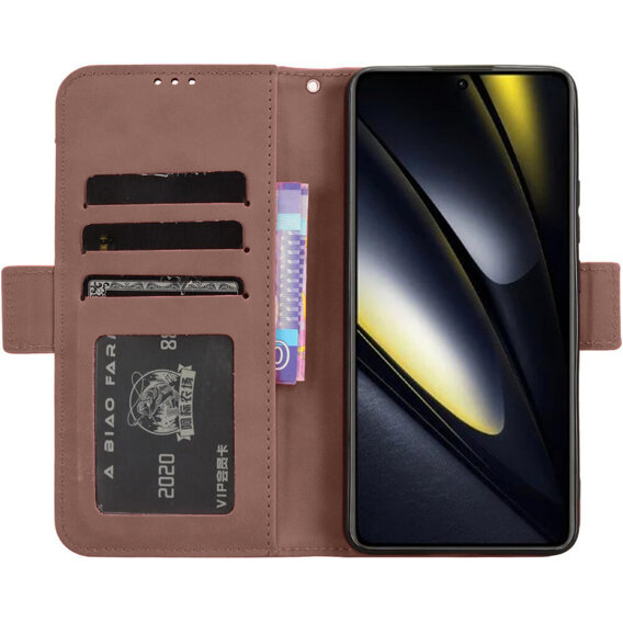 Футляр з клапаном для Xiaomi Poco F6, Card Slot, коричневий