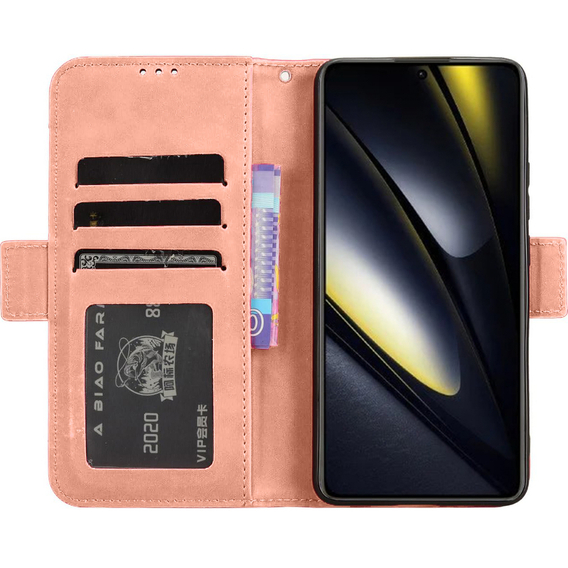 Футляр з клапаном для Xiaomi Poco F6, Card Slot, рожевий