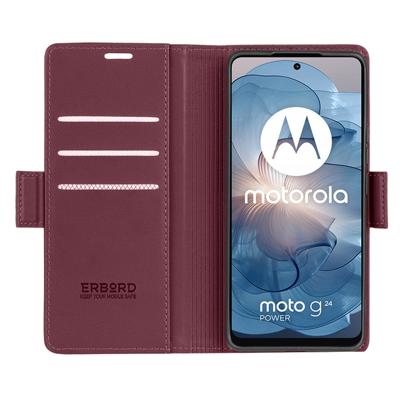 Чохол для Motorola Moto G24 Power, ERBORD Glossy Litchi, гаманець з клапаном, червоний