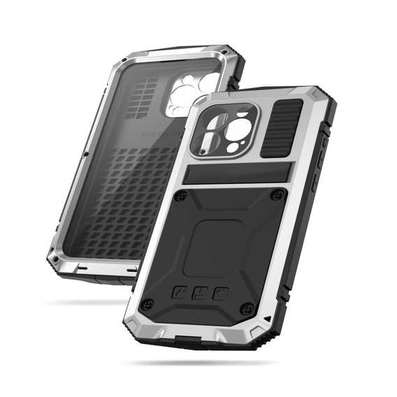 Чохол для iPhone 15 Pro Max, R-JUST, броньований, сріблястий / чорний