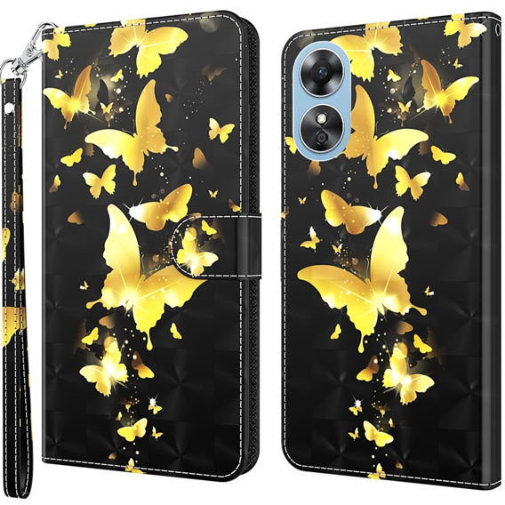 Чохол-книжка для Oppo A17, Wallet Light Spots Decor Butterfly, золотий