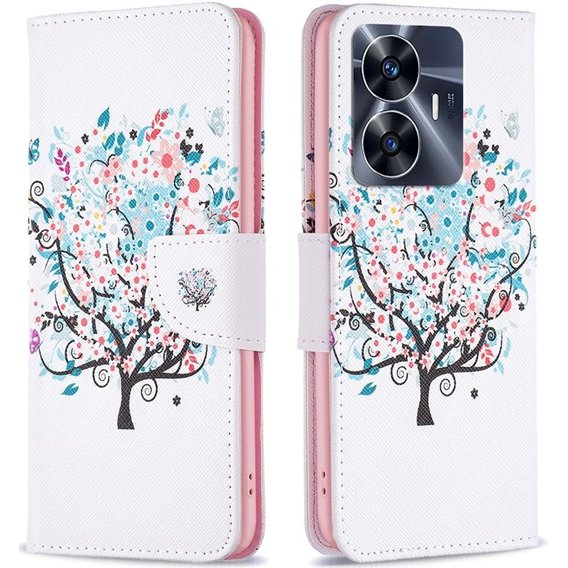 Чохол-книжка для Realme C55, Wallet, colorful tree, білий