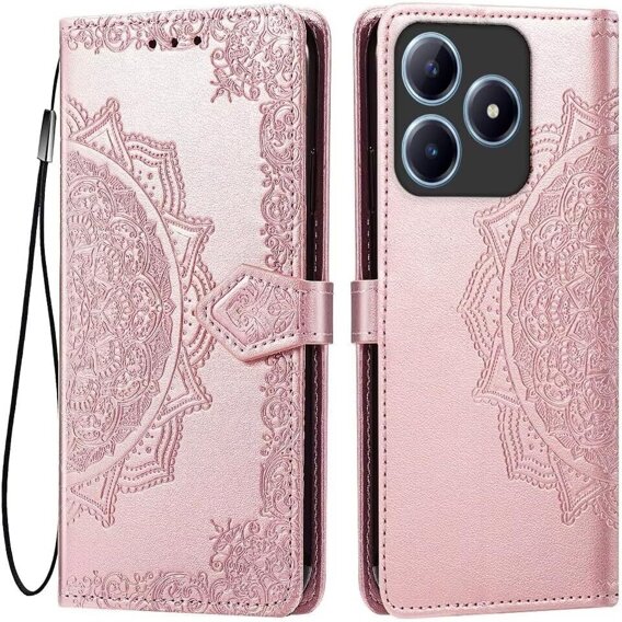 Чохол-книжка для Realme C61, Mandala, рожевий rose gold