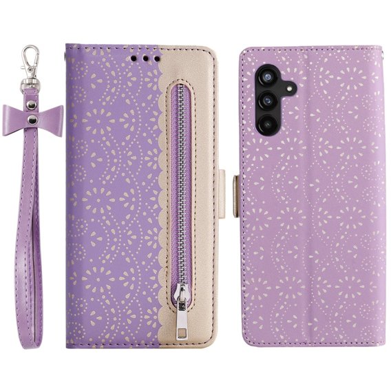 Чохол-книжка для Samsung Galaxy A34 5G, Wallet Pocket, Zipper Lace, фіолетовий