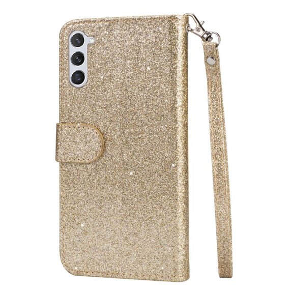 Чохол-книжка для Samsung Galaxy S24, Wallet Zipper Pocket Glittery, золотий