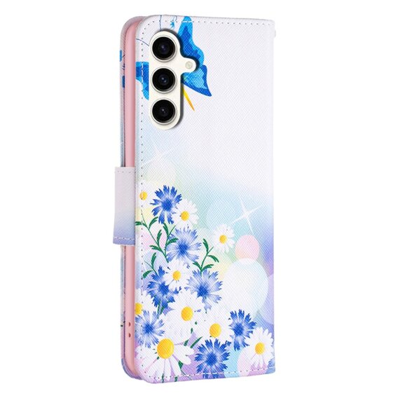 Чохол-розкладачка для Samsung Galaxy S23 FE, гаманець, метелик і квіти, білий