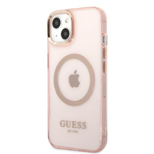 Чoхол GUESS до iPhone 13, Gold Outline Translucent MagSafe, рожевий