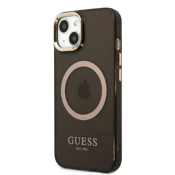 Чoхол GUESS до iPhone 13, Gold Outline Translucent MagSafe, чорний