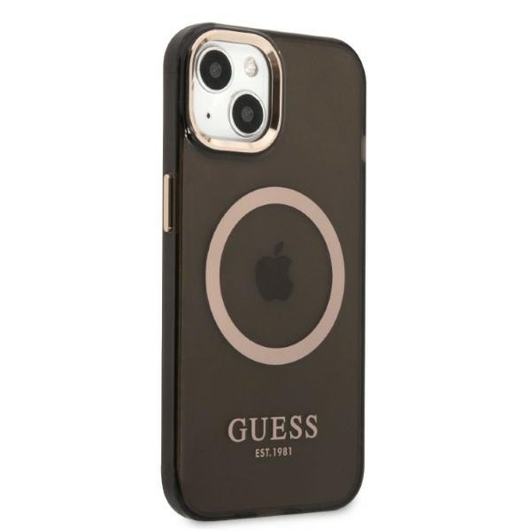 Чoхол GUESS до iPhone 13, Gold Outline Translucent MagSafe, чорний