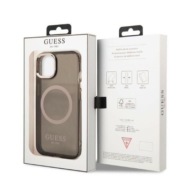 Чoхол GUESS до iPhone 13, Gold Outline Translucent MagSafe, чорний