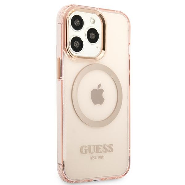 Чoхол GUESS до iPhone 13 Pro, Gold Outline Translucent MagSafe, рожевий