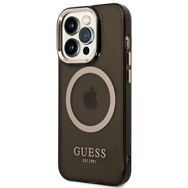 Чoхол GUESS до iPhone 14 Pro Max, Gold Outline Translucent MagSafe, чорний